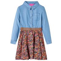 VidaXL Kinderjurk met lange mouwen 104 marineblauw en denimblauw - thumbnail