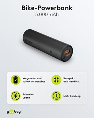 Goobay Goobay 60656 Powerbank für Fahrrad 5000 mAh Bike Fahrradhalterung USB Buchse PD Powerbank 5000 mAh Li-ion Zwart Statusweergave, LED-zaklamp Goobay Goobay 60656 Powerbank für Fahrrad 5000 mAh Bike Fahrradhalterung USB Buchse PD Powerbank 5000 mAh Li-ion Zwart Statusweergave, LED-zaklamp