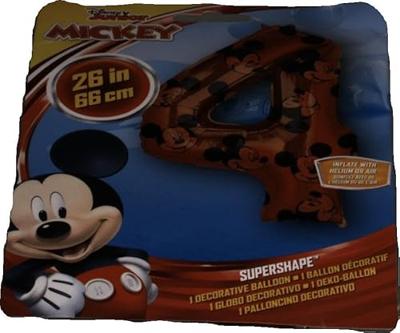 Folieballon Cijfer 4 Mickey Mouse Rood (66cm) - thumbnail