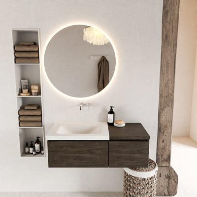 MONDIAZ BUKLA 100cm badmeubel met module 40 kleur Dark Brown met 2 lades. Wastafel CLOUD links 0 kraangaten kleur Talc.