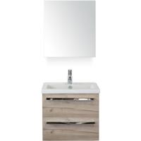 Seville Badmeubelset 60 cm - Craft Oak - Keramische Wastafel Wit Djazz met Spiegelkast - thumbnail