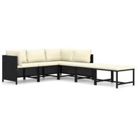 6-delige Loungeset met kussens poly rattan zwart - thumbnail