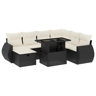 8-delige Loungeset met kussens poly rattan zwart