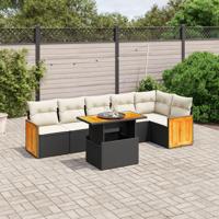 7-delige Loungeset met kussens poly rattan zwart - thumbnail