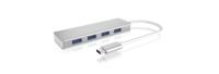 ICY BOX 4-voudige USB-C-hub met 4 x USB 3.0, USB 3.0-aansluiting, aluminium, geïntegreerde kabel, zilver/wit. - thumbnail