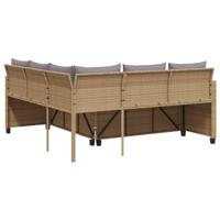 Tuinbank met tafel en kussens L-vormig poly rattan beige - thumbnail