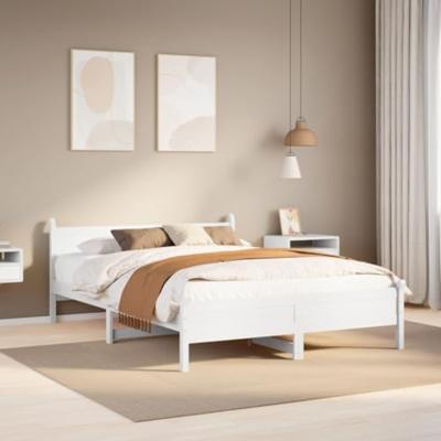 Bedframe zonder matras massief grenenhout wit 135x190 cm