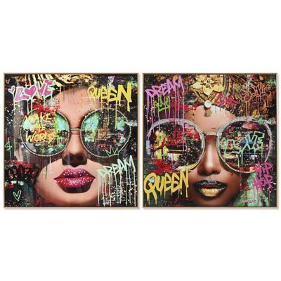 Schilderij Home ESPRIT Zwart Modern chica Coating 82 x 4 x 82 cm (2 Stuks)