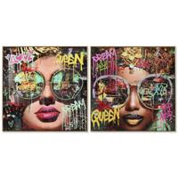 Schilderij Home ESPRIT Zwart Modern chica Coating 82 x 4 x 82 cm (2 Stuks) - thumbnail