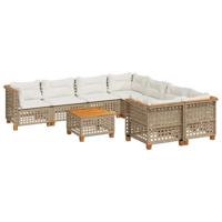 9-delige Loungeset met kussens poly rattan beige - thumbnail
