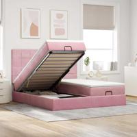 Ottoman bed met matrassen 180x200cm fluweel roze - thumbnail