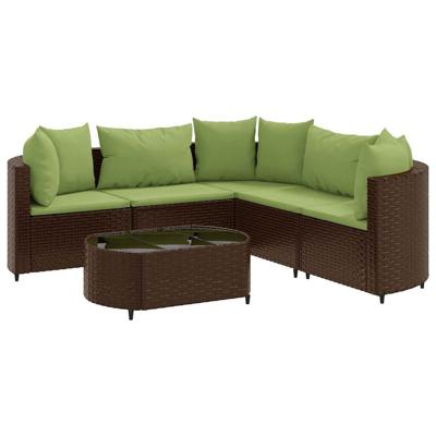 6-delige Loungeset met kussens poly rattan bruin