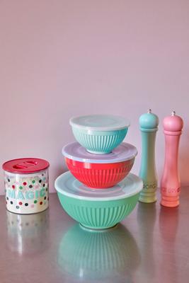 Rice MELBW-3ZAW201 eetschaal Kommenset Rond Melamine Groen, Lichtblauw, Rood 3 stuk(s)