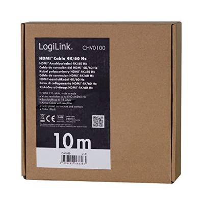 LogiLink HDMI AV Aansluitkabel [1x HDMI-stekker - 1x HDMI-stekker] 10 m Zwart