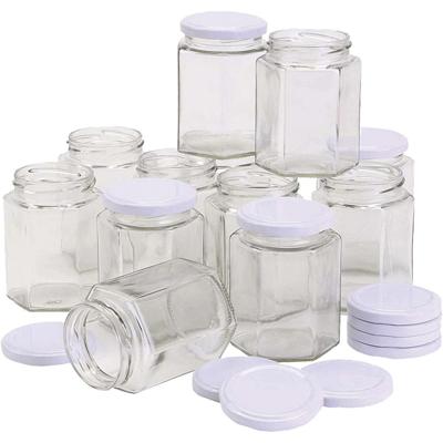 Creativ Company Zeshoekige glazen pot, h: 8 cm, d 7 cm, 180 ml, 12 stuk/ 1 doos Creativ Company Zeshoekige glazen pot, h: 8 cm, d 7 cm, 180 ml, 12 stuk/ 1 doos