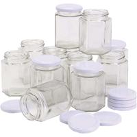 Creativ Company Zeshoekige glazen pot, h: 8 cm, d 7 cm, 180 ml, 12 stuk/ 1 doos - thumbnail