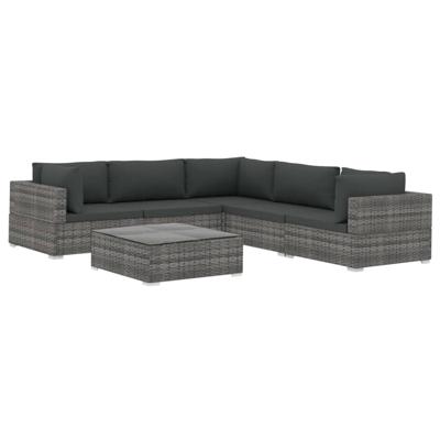 6-delige Loungeset met kussens poly rattan grijs