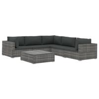 6-delige Loungeset met kussens poly rattan grijs - thumbnail