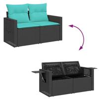 6-delige Loungeset met kussens poly rattan zwart - thumbnail