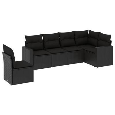 7-delige Loungeset met kussens poly rattan zwart - thumbnail