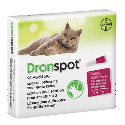 Dronspot 96 mg/24 mg Spot-on oplossing grote kat (5- 8 kg) 2 pipetten Dronspot 96 mg/24 mg Spot-on oplossing grote kat (5- 8 kg) 2 pipetten