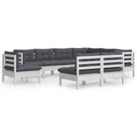 9-delige Loungeset met kussens massief grenenhout wit - thumbnail
