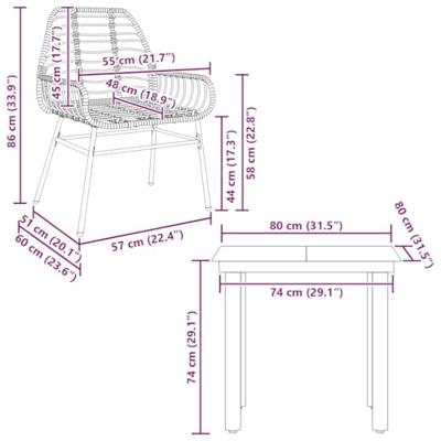 3-delige Tuinset poly rattan glas bruin