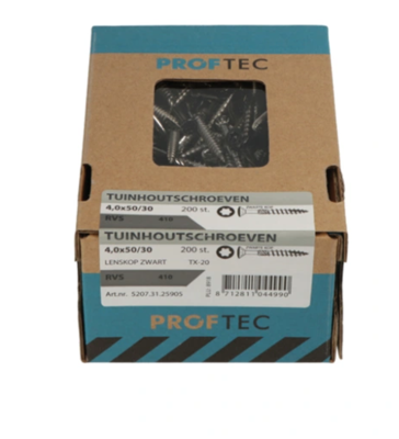 Proftec Tuinhoutschroef Rvs-410 Lk Zwarte Kop +Snijpunt Torx TX25 5.0X50/30 | 200 stuks - 5207.31.41905