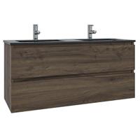 Saniclass Chaci Badkamermeubelset - 120x46x55cm - keramische wastafel zwart - 2 wasbakken - 2 kraangaten - 2 lades - noten (hout) SW1212779/SW761657 - thumbnail