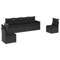 6-delige Loungeset met kussens poly rattan zwart - thumbnail