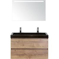 Maxx XL Badmeubelset 100 cm - Natuur Eiken - Wastafel Lucca 2 Kraangaten met LED Spiegel - thumbnail