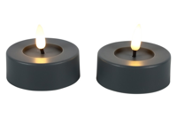 Maxi theelicht rustiek LED rond Lyon grijs 2 stuks hoogte 5,5 x 6,7 cm - thumbnail