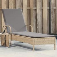 Ligbed met wielen en kussen poly rattan beige - thumbnail