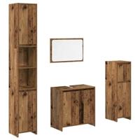 4-delige Badkamermeubelset bewerkt hout oud houtkleurig - thumbnail