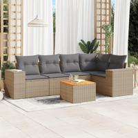6-delige Loungeset met kussens poly rattan beige - thumbnail