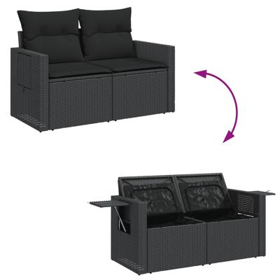 5-delige Loungeset met kussens poly rattan zwart - thumbnail