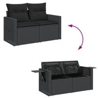 3-delige Loungeset met kussens poly rattan zwart - thumbnail