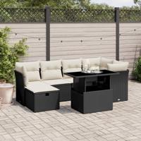 7-delige Loungeset met kussens poly rattan zwart - thumbnail