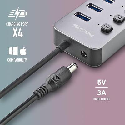 NGS IHUB 8 - USB 3.0 Hub met 8 poorten, onafhankelijke schakelaar, hoge snelheid 5 Gbps, compatibel met pc en Mac, inclusief 5V/3A-voeding, draagbaar en compact ontwerp