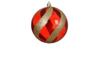 Kerstbal 10 cm rood met gouden streep - thumbnail