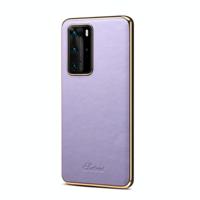 Voor Huawei P40 Pro Little Litchi Texture Top-grain Leather Electroplated Shockproof Protective Case(Paars) - thumbnail