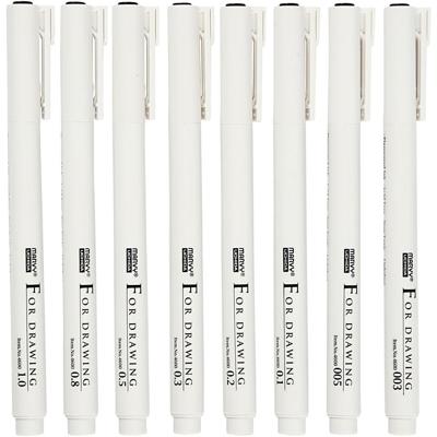 Fineliners, lijndikte 0,03+0,05+0,1+0,2+0,3+0,5+0,8+1,0 mm, zwart, 8 stuk/ 1 doos