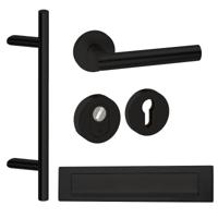 Hardbrass Roestvrijstalen Voordeurset Zwart Rond met Frankfurt Schuin & Briefplaat SKG3 - thumbnail
