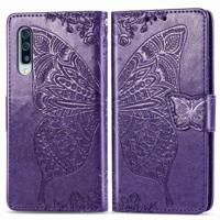 Voor Galaxy A50S Butterfly Love Flower reliëf horizontale Flip lederen draagtas met beugel/kaartsleuf/portemonnee/Lanyard (donker paars) - thumbnail