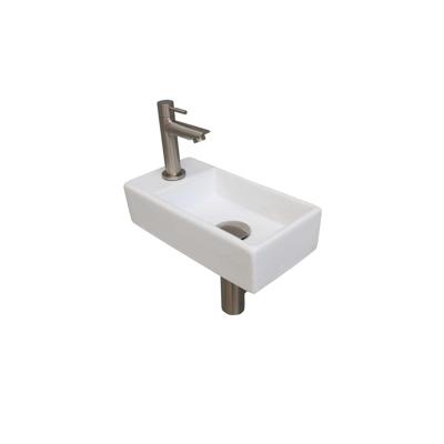 INK - Fonteinpack Porselein Links incl. Fonteinkraan - Design Sifon - Design Plug en Montageset - 360x180x90 Mm - Glans Wit/brushed Nickel