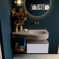 MONDIAZ RIVA 100cm badmeubel onderkast / planchet kleur Cale met 1 lade. Wastafel DULCET rechts 0 kraangaten kleur Smoke. - thumbnail