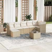8-delige Loungeset met kussens poly rattan beige - thumbnail