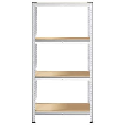 Opbergrek 4-laags staal en bewerkt hout zilverkleurig Opbergrek 4-laags staal en bewerkt hout zilverkleurig