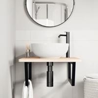 Badkamer wandschap staal en massief eikenhout - thumbnail