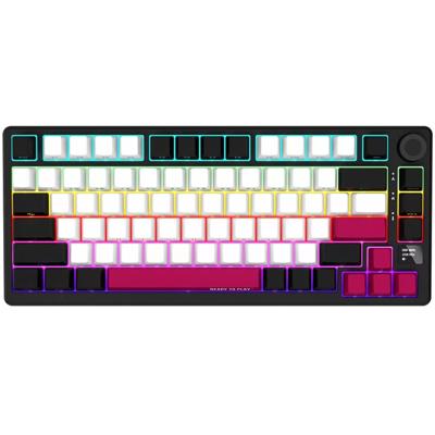 LORGAR kbp7075w, gaming toetsenbord (zwart, us lay-out, logar toxic purple, 75%, rgb, hot-swappable, pbt double-shot, bluetooth / 2.4ghz / usb)